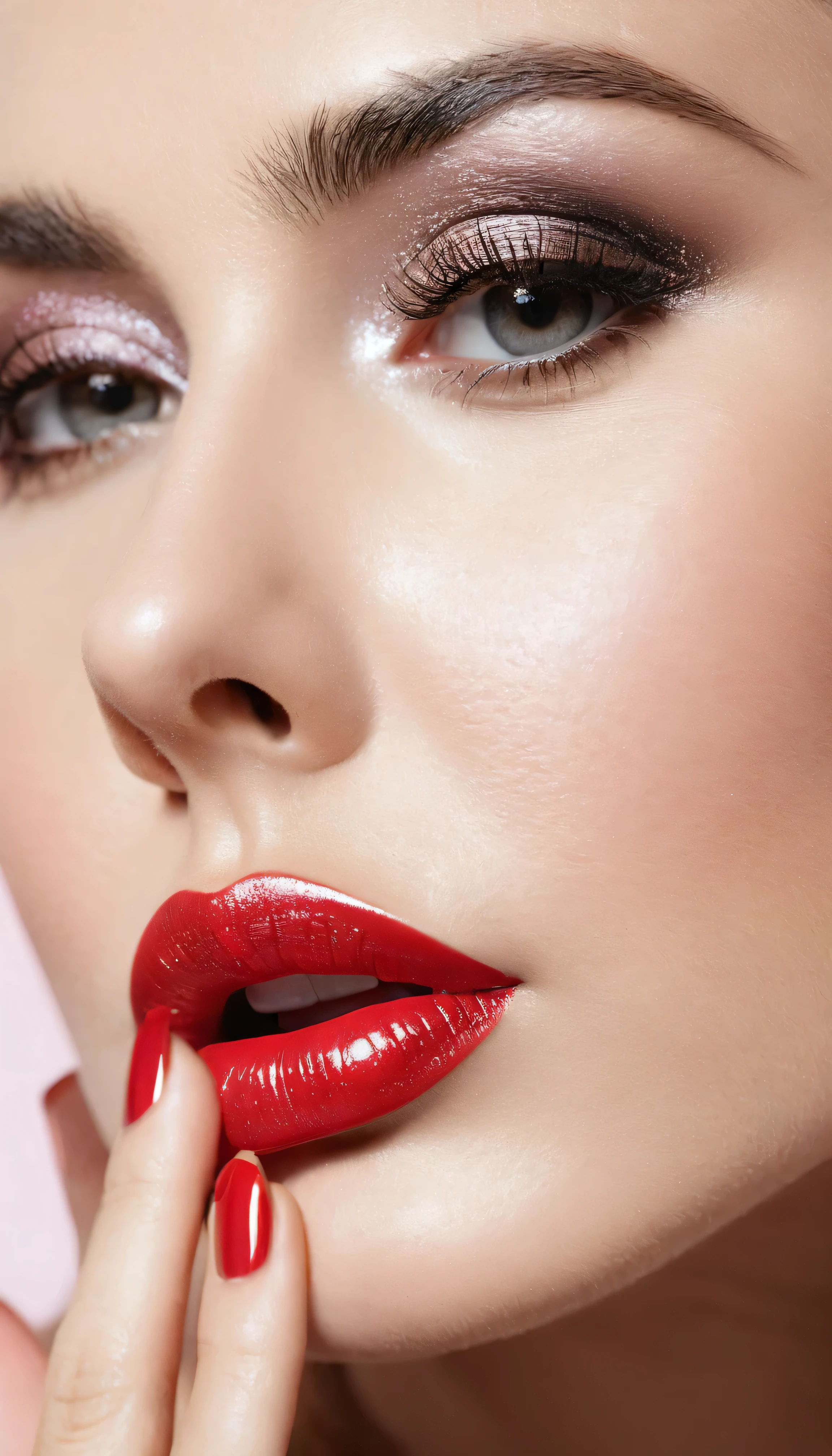 Woman kissing her ear , whispering , Glossy lips