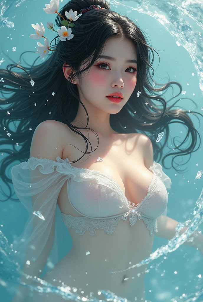 (Ice cubes:1.4),movie angle,(Fan Bingbing, Ice cubes 소녀,anatomically correct,Telegraph slang,걸작 Ice cubes 동백,Representative work: Hanfu,laugh,sexy,Full body art,Traditional arts,Erotic Art,queen art,Amazing body art,Amazing Hair Styles, Amazing Girl Art)
