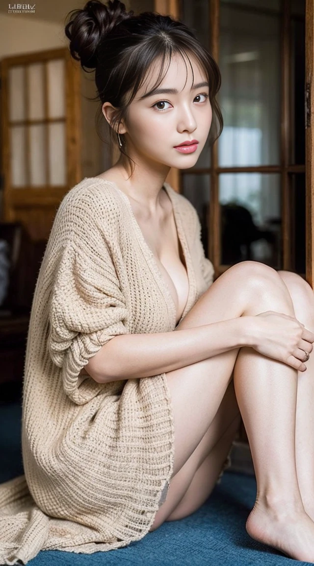 Dark brown hair、bright茶色の目、Japanese actress、 Lady、I am about 40 years old....、(Intricate details:1.2)、(Which is the top?????:1.4)、 (Ultra-high resolution:1.2)、Ultra-high resolution、(fine adjustment)、(Detailed facial features)、Hmph、8k resolution、D cup size breasts、Long Hair、Extravagant space、relax、、,Full body photo、Beautiful feet、Beautiful feet、bright, 、she, household items, (plant:0.8), Fashion Hub, Very detailedな, Very detailed, Realistic, Hourglass Shaped Body, Obscene pose,、Messy Hair、Messy hair bun、私 cry a lot、tears,Show me your legs、