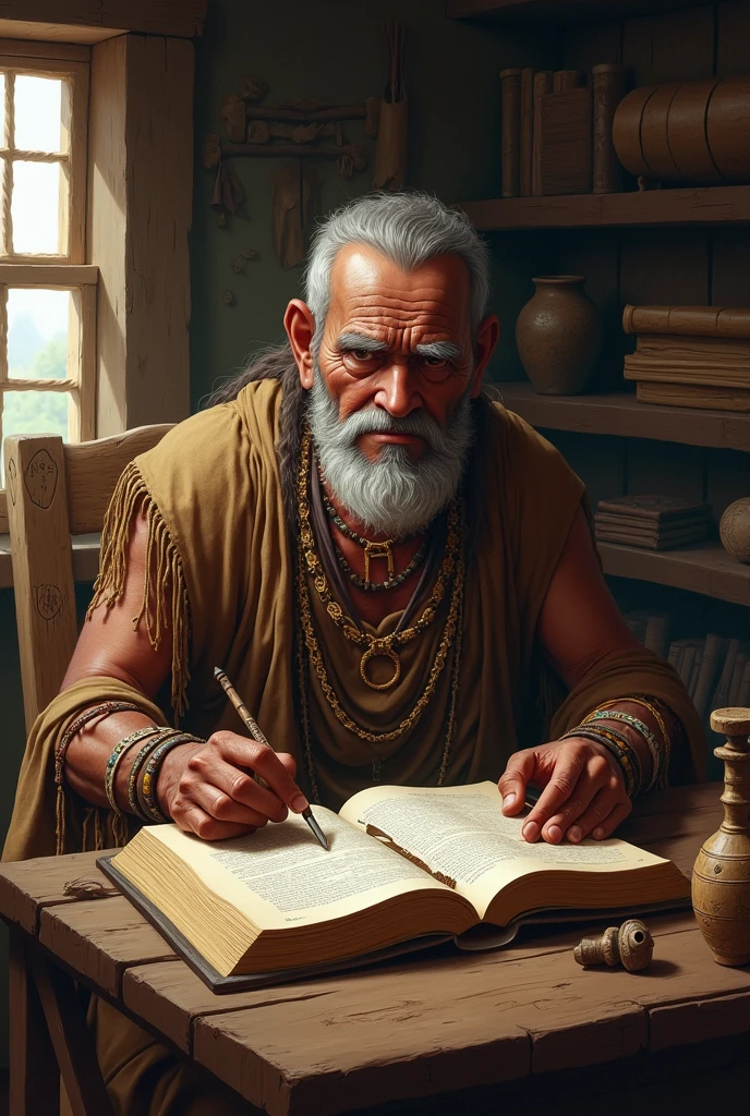 A Mayan Indian studying a book on stock market investment