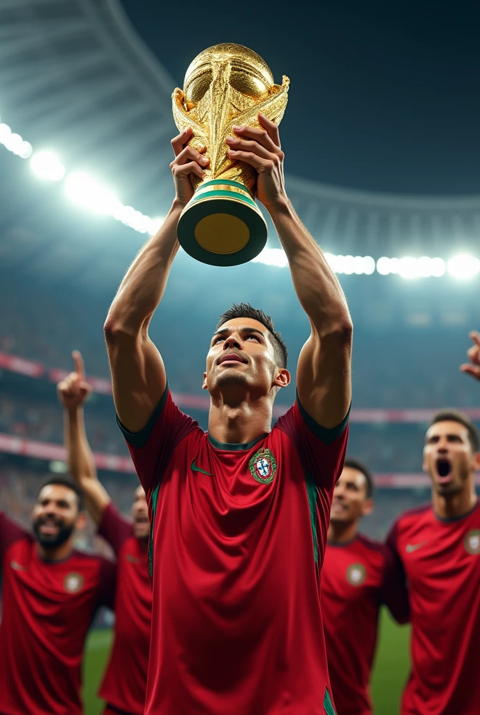 ronaldo lifts world cup trophy
