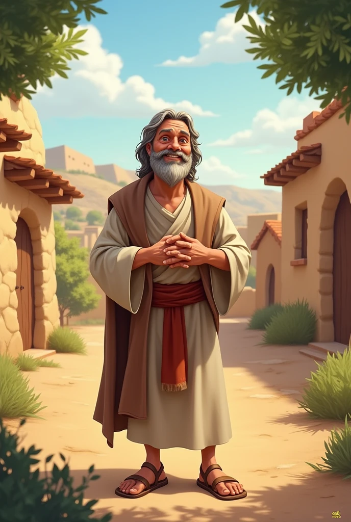 Commoner man from the time of the Bible is a very kind, loving and protective gentile man. The image must have an animated appearance for children.