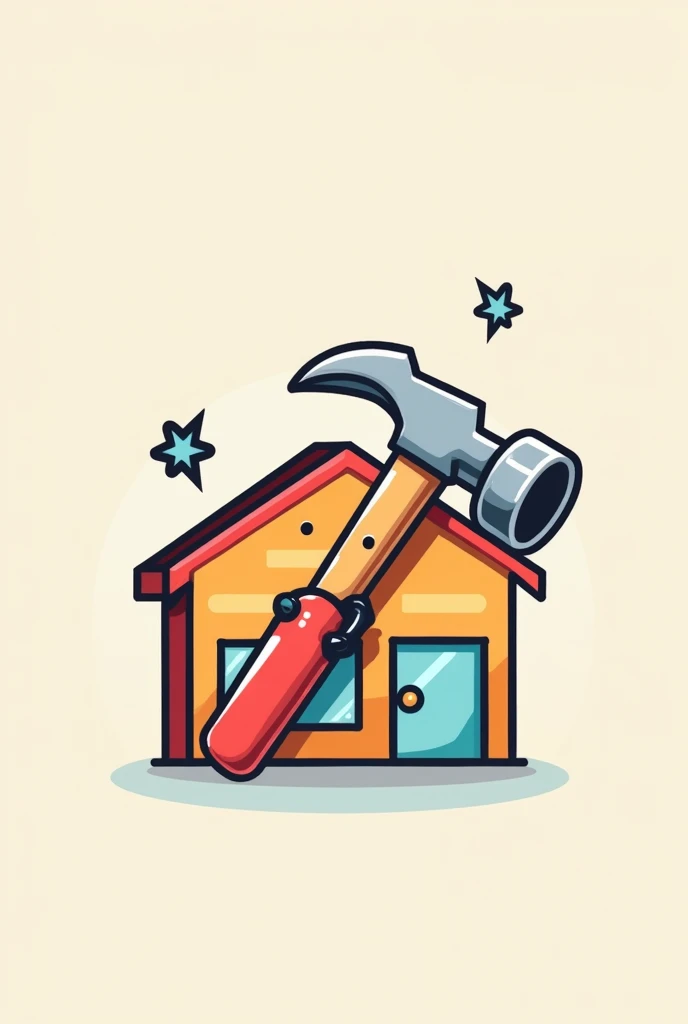 A fictional hardware store logo and a hammer fixing it