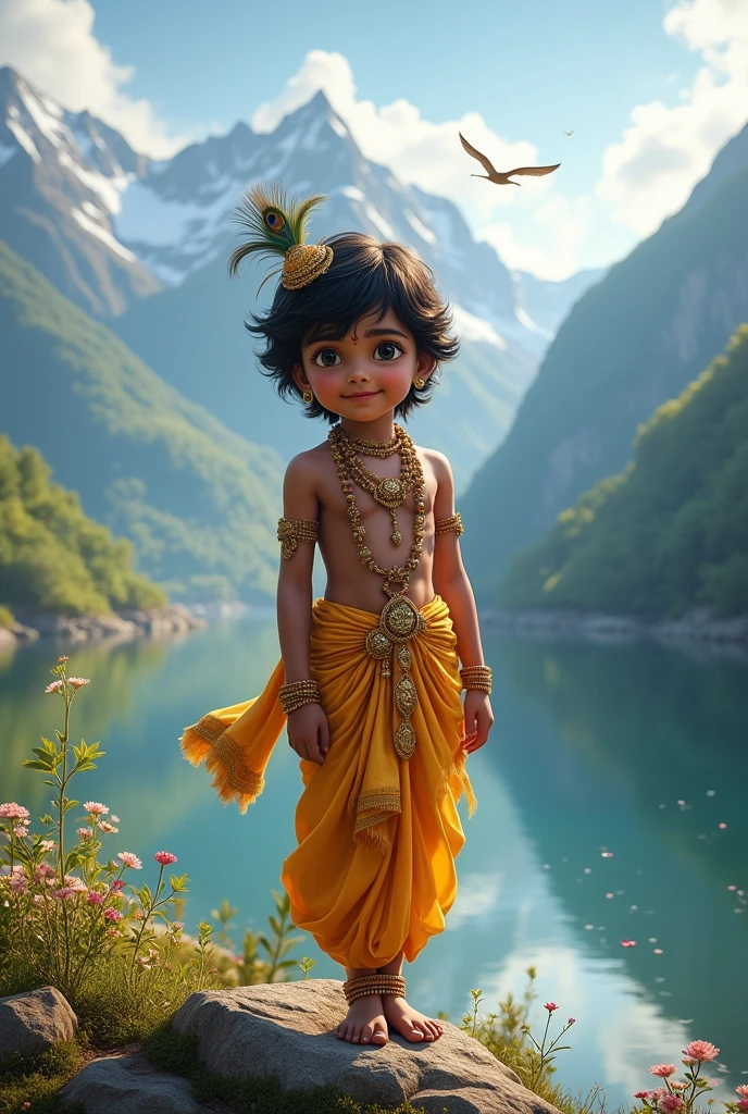 Cute Lord Krishna in Mountain 
