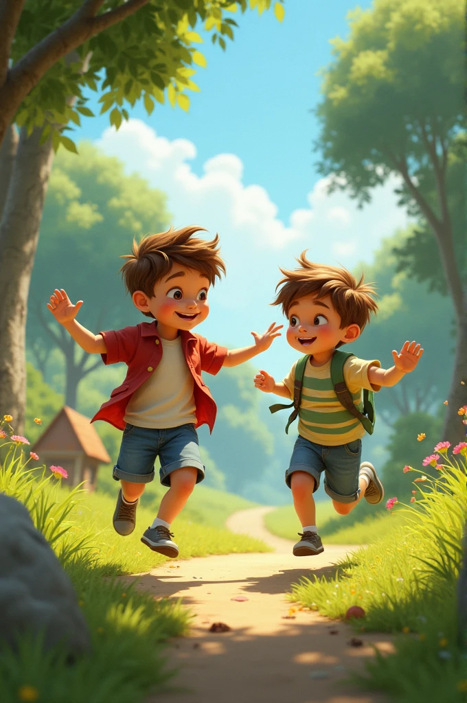 Draw two boys taking 