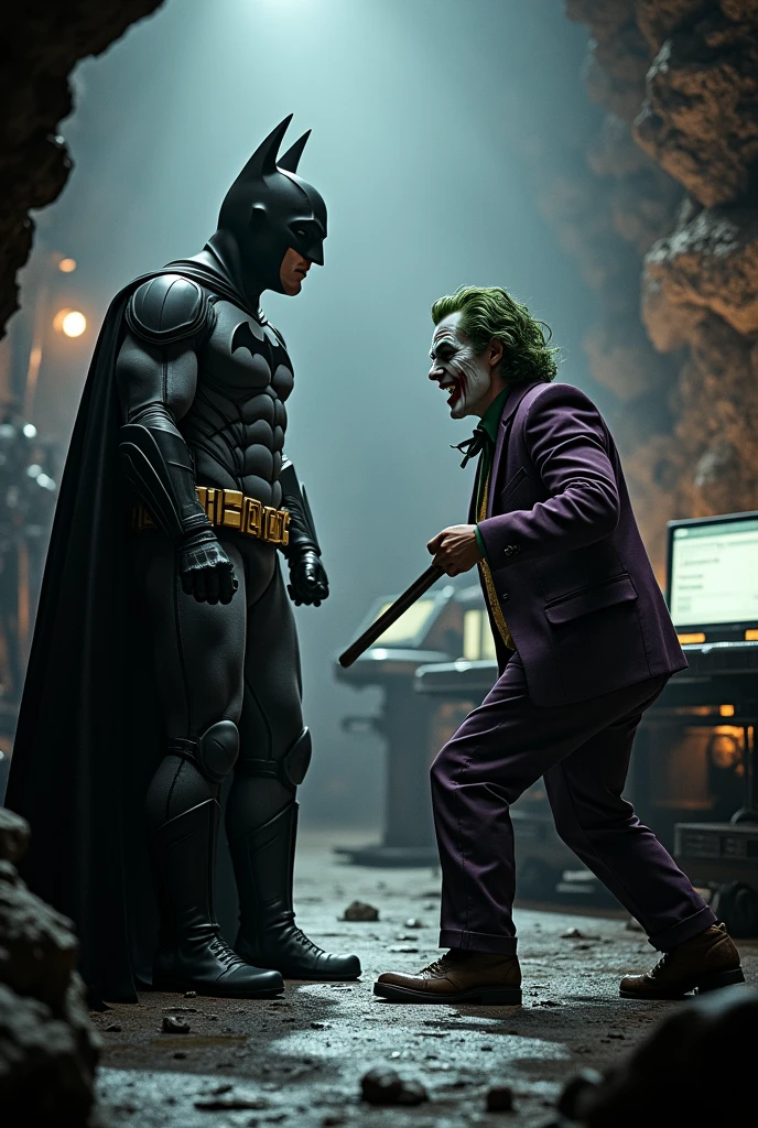 michael keaton batman fighting the joker in the batcave. Realistic