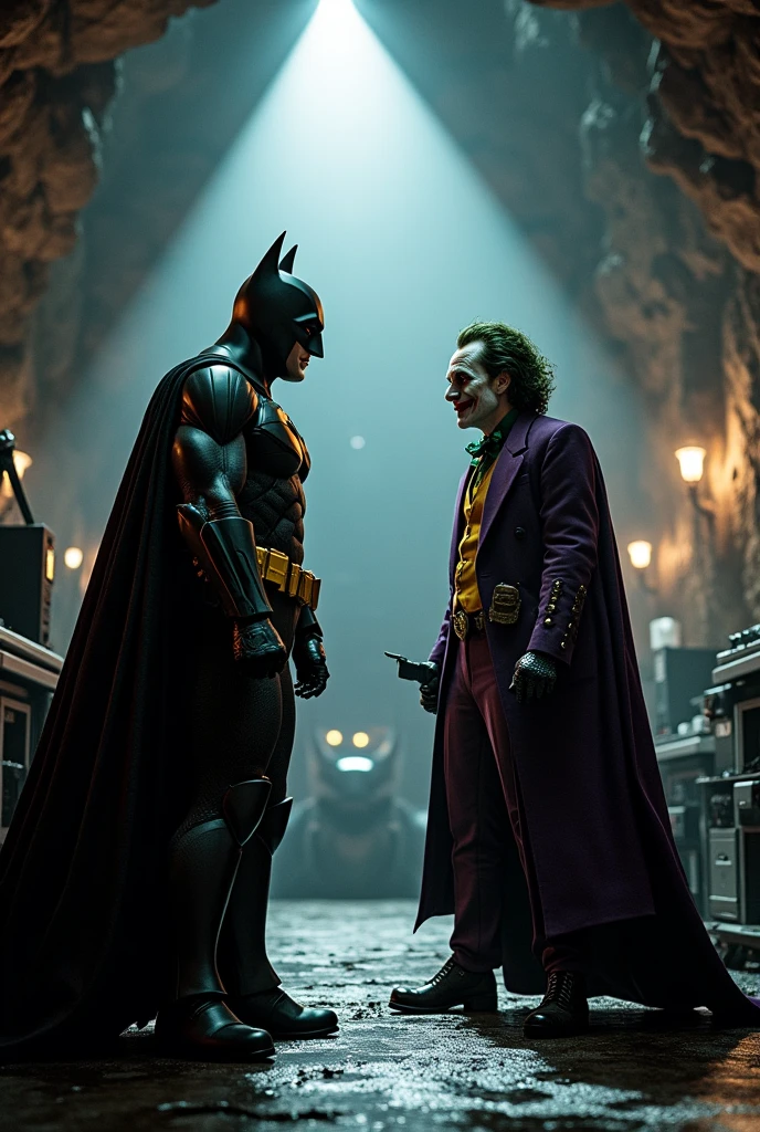 michael keaton batman fighting the joker in the batcave. Realistic