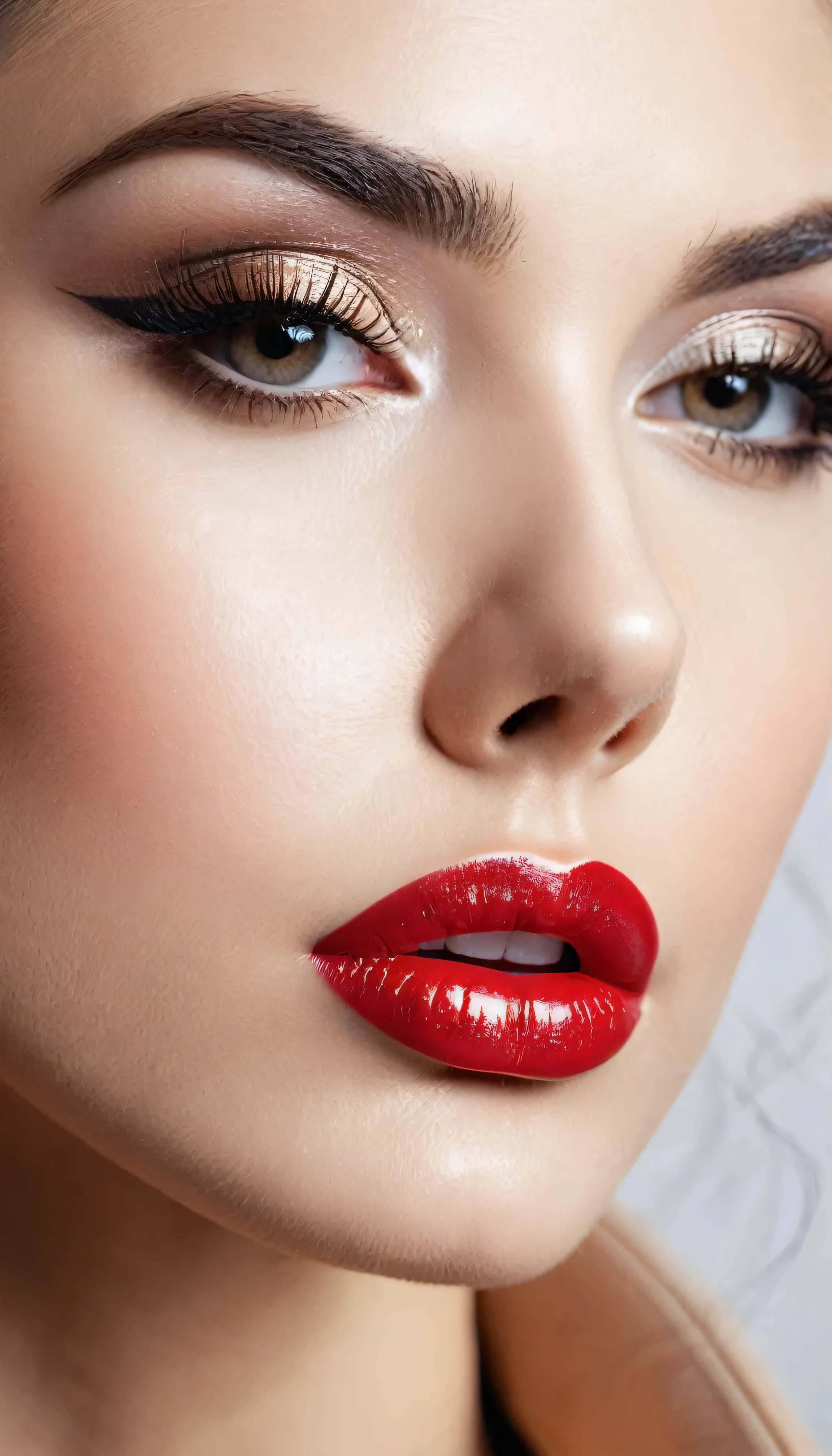 Woman kissing her ear , whispering , Glossy lips , sexy lips , face all lock