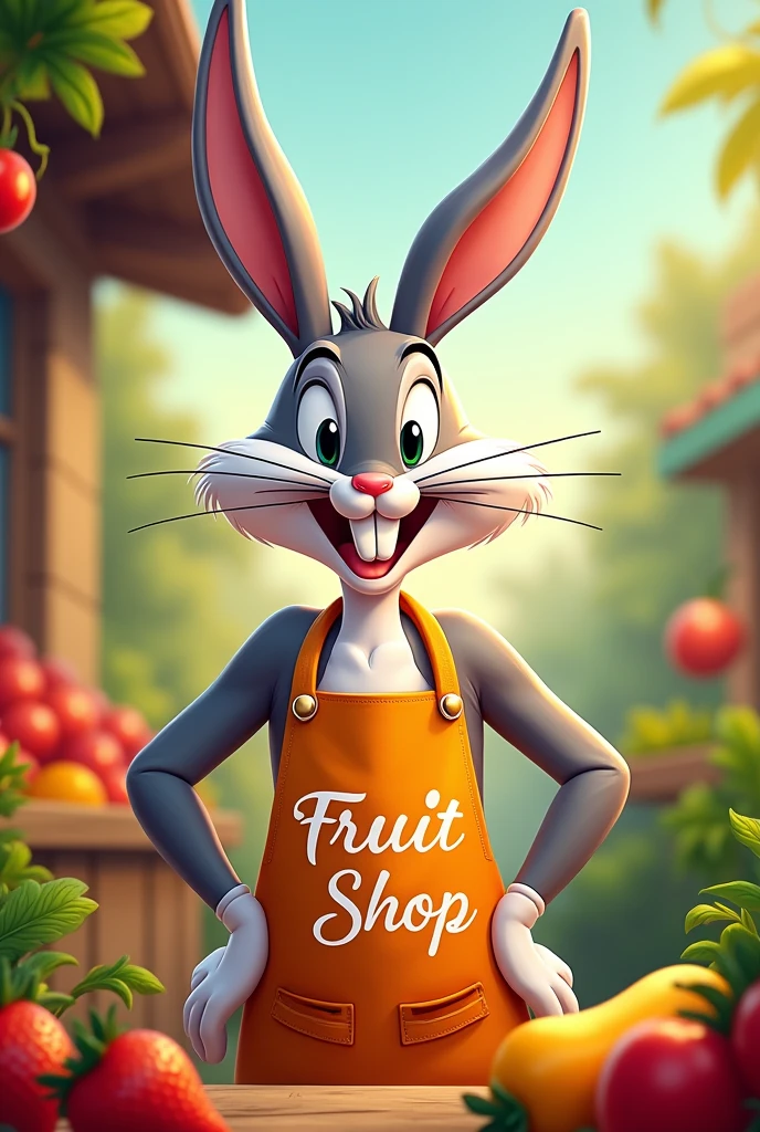 Logo with Bugs Bunny with an apron where it says Toxtle Fruit Shop.