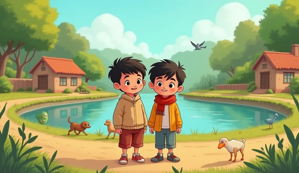 This story is about two orphan youths of Sarovarpur village. Cartoon image 