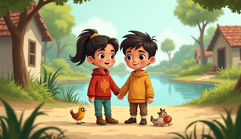 This story is about two orphan youths of Sarovarpur village. Cartoon image