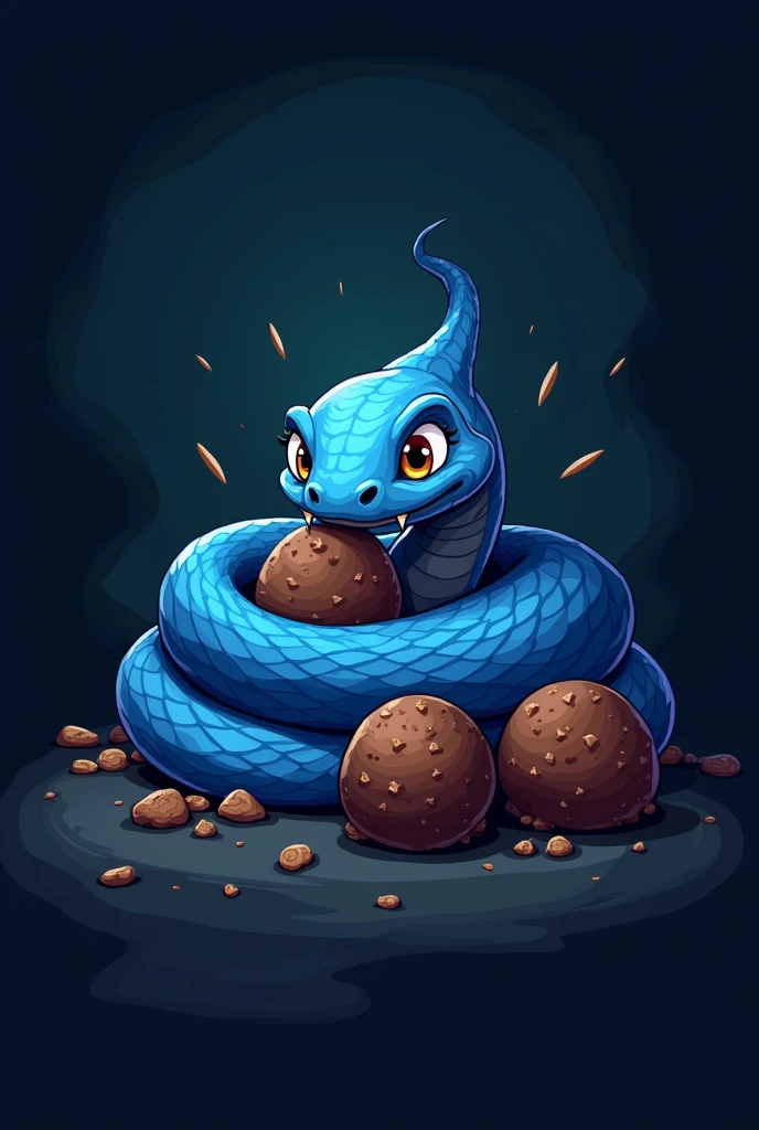make a logo of a blue snake eating truffles, dark colors Cartoon