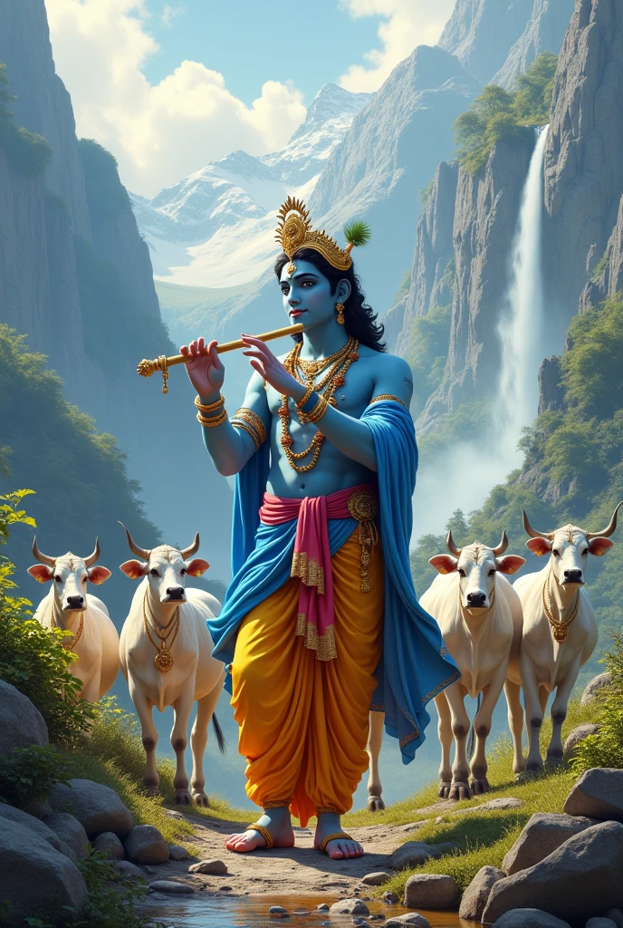 Lord Krishna in Mountain 
With Cows
