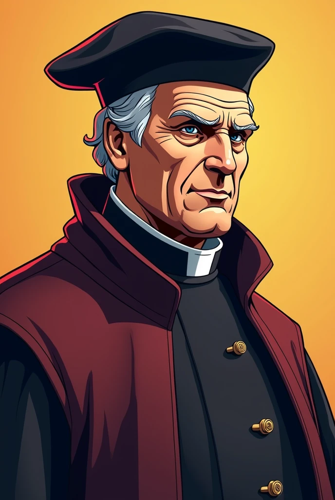 ulrico zwingli in cartoon, vector graphics, strong contours AND VIBRANT COLORS, strong and shaded lines
