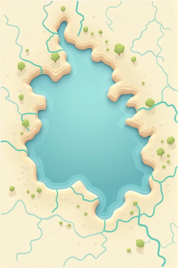 Create a map of a single country that is flat and do not add any words to it and add a lake and rivers.