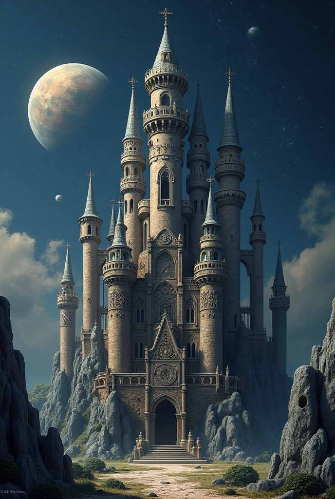 Create a mystical and fantastic castle in 3D .
With astrological symbols and meanings of the planet Saturn With seven main equal towers .
