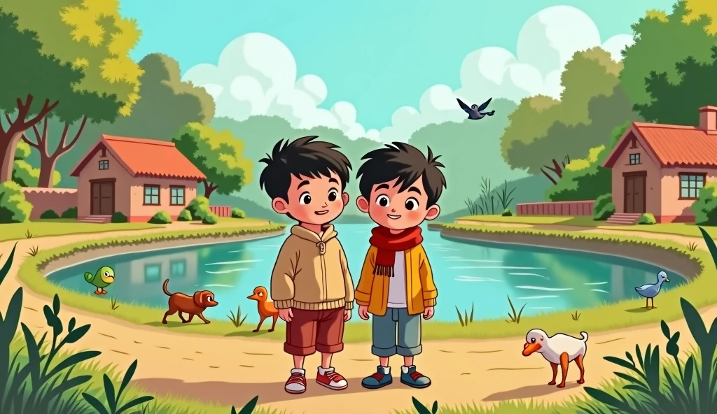 This story is about two orphan youths of Sarovarpur village. Cartoon image 