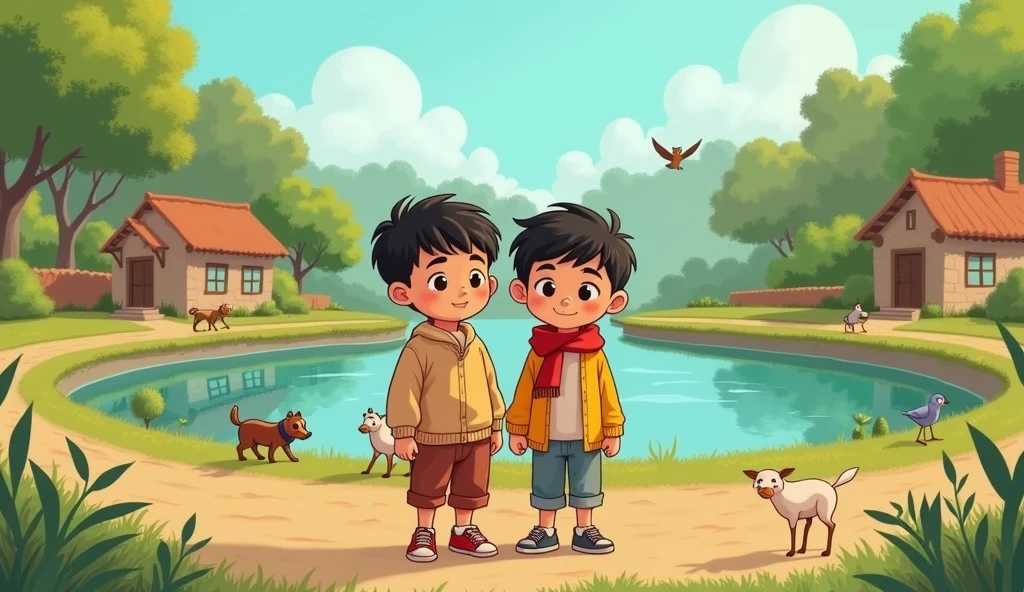 This story is about two orphan youths of Sarovarpur village. Cartoon image