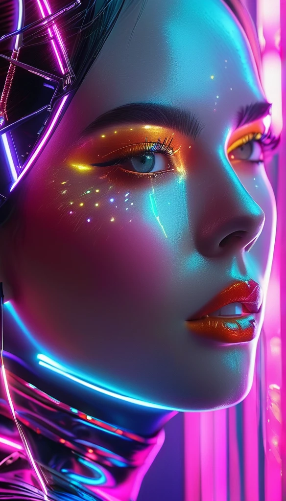 Hyper realistic dynamic vision, sharp clean image and UHD 16K} Joy Dosch , olhando para cima 
