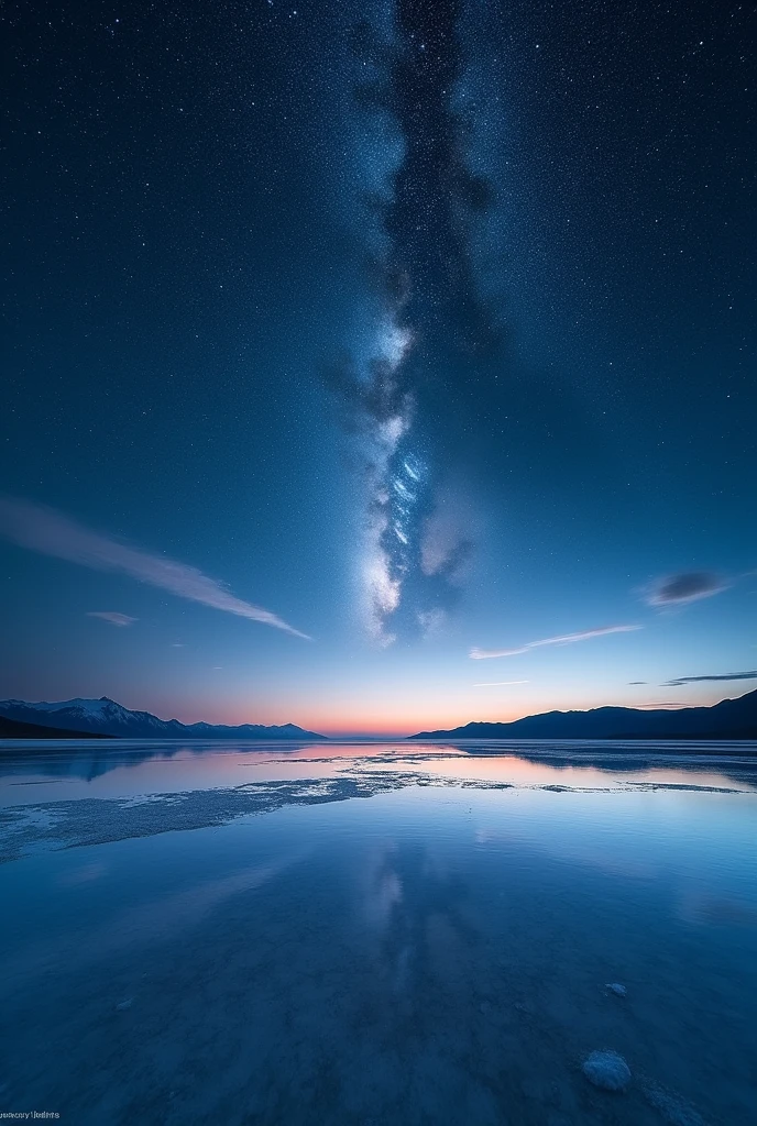 ((masterpiece, best quality, Best image quality, high resolution, realistic, RAW photos, 8k)), ((Highly detailed CG integrated 8k wallpaper)), A starry sky reflects on the Uyuni salt flats,