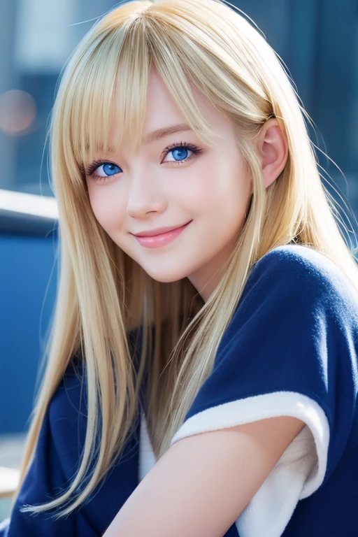 Blonde、Blue Eyes、smile、Background digital art、
