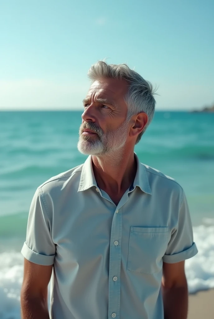 1 pill equals 6 oysters. Ocean background and a man thinking