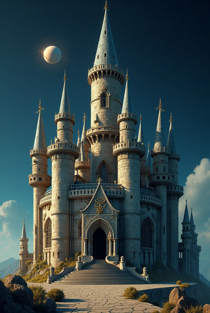 Create a mystical and fantastic castle in 3D .
With astrological symbols and meanings of the planet Saturn With seven main equal towers .