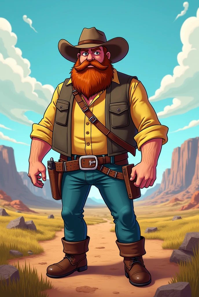 Draw Arthur Morgan, from the video game Red Dead Redemption II, with the style of Regular Show