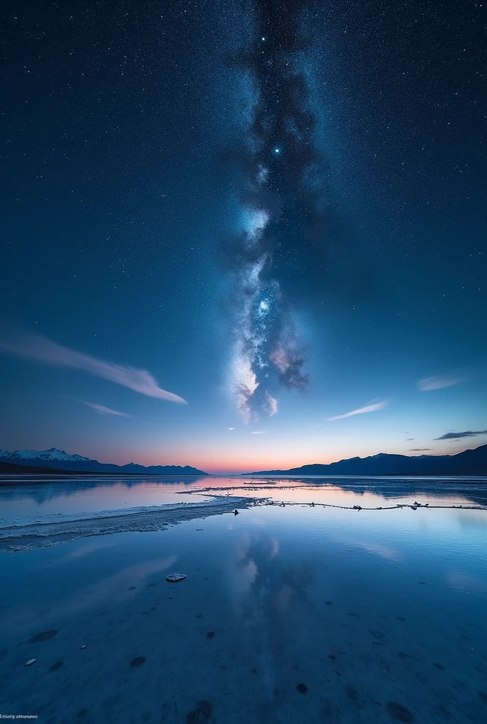 ((masterpiece, best quality, Best image quality, high resolution, realistic, RAW photos, 8k)), ((Highly detailed CG integrated 8k wallpaper)), A starry sky reflects on the Uyuni salt flats,