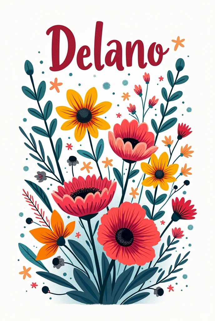 A doodle for a “Delano” name (colorful & flower)