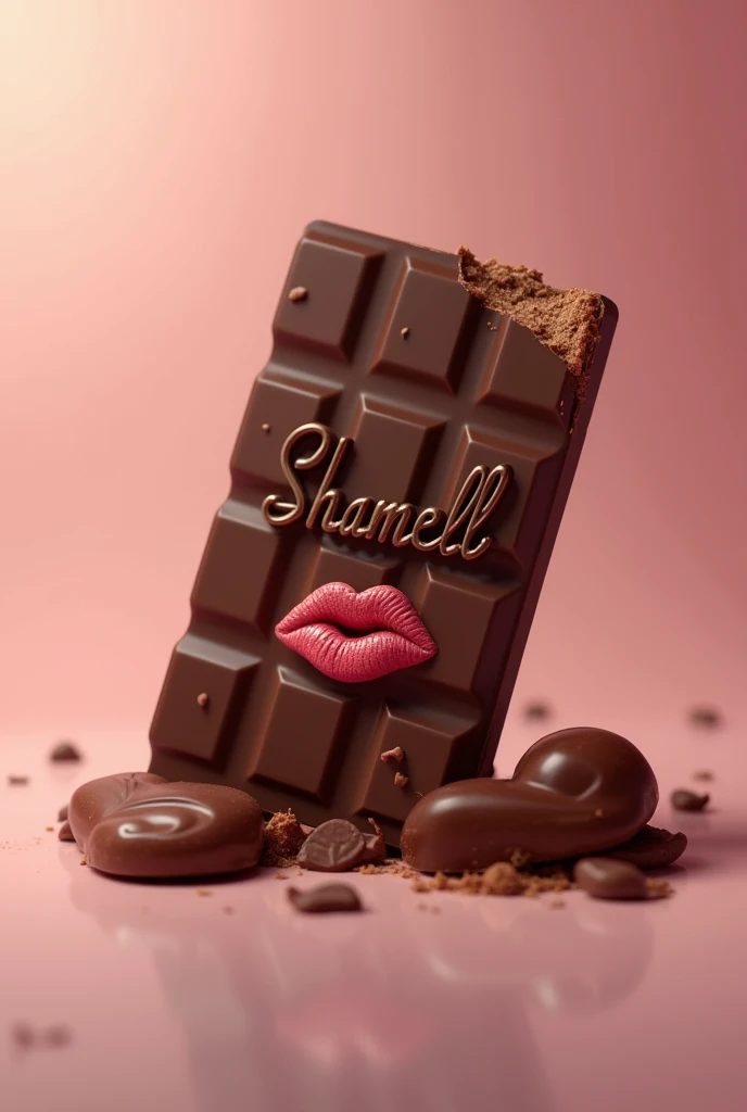 Hershey chocolate that says Shamell bitten with a kiss