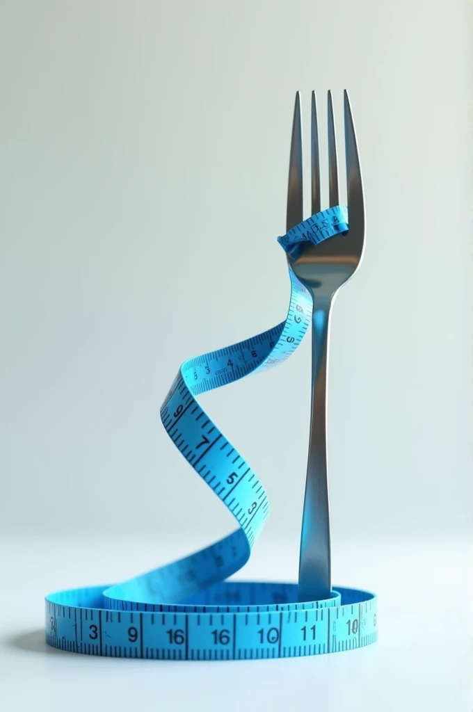 a fork rolling a blue measuring tape like a noodle