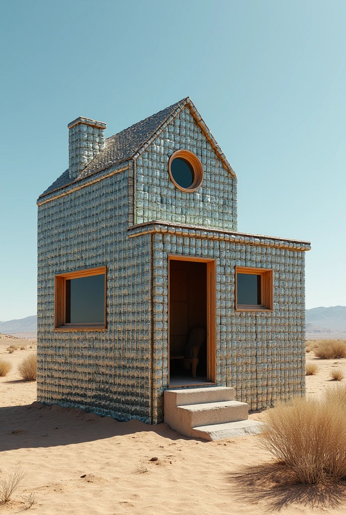 A house of cans with sheets of tin

