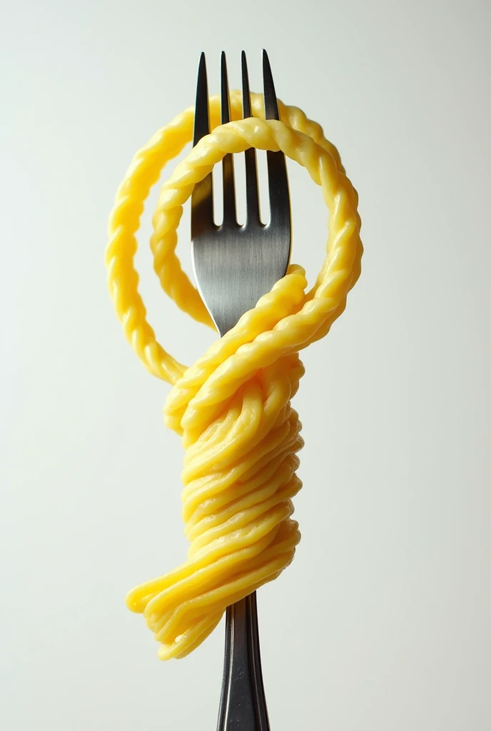 a fork wrapping a yellow measuring tape imitating a noodle
