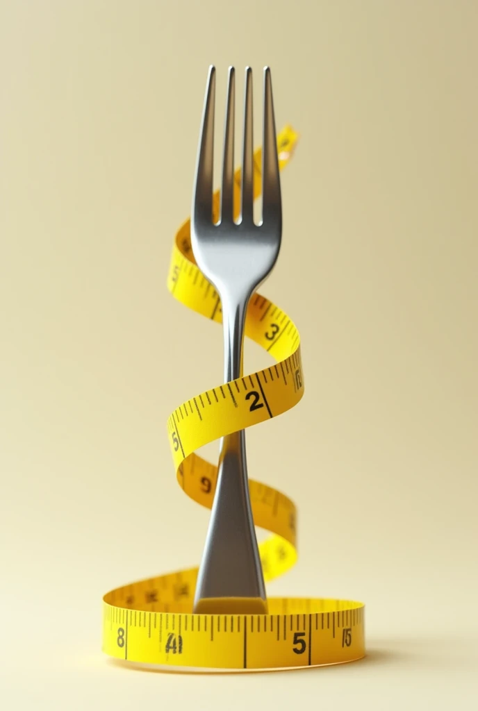 a fork wrapping a yellow measuring tape as if someone was going to eat there