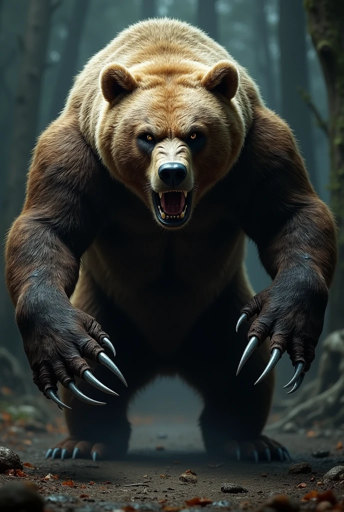 Angry bear, claws showing