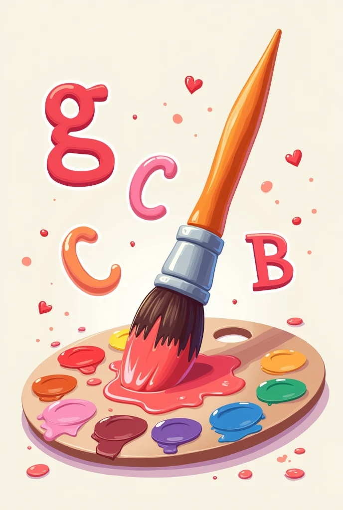 Pennello intinto con pittura color corallo sovrapposto ad una tavolozza di colori e inserite nell’immagine le letter G, C ,B.
Stile cartoon/ anime
Colori pastello