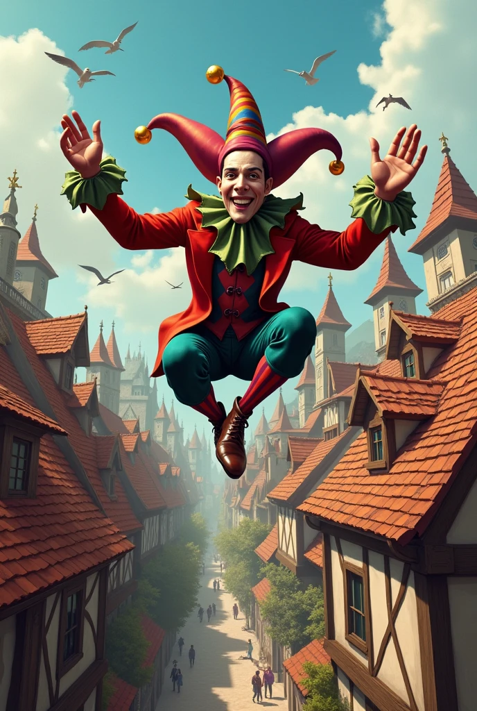 Court Jester Jumping on Rooftops