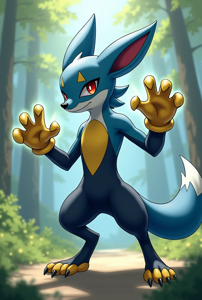 Lucario from Pokémon showing off his paws