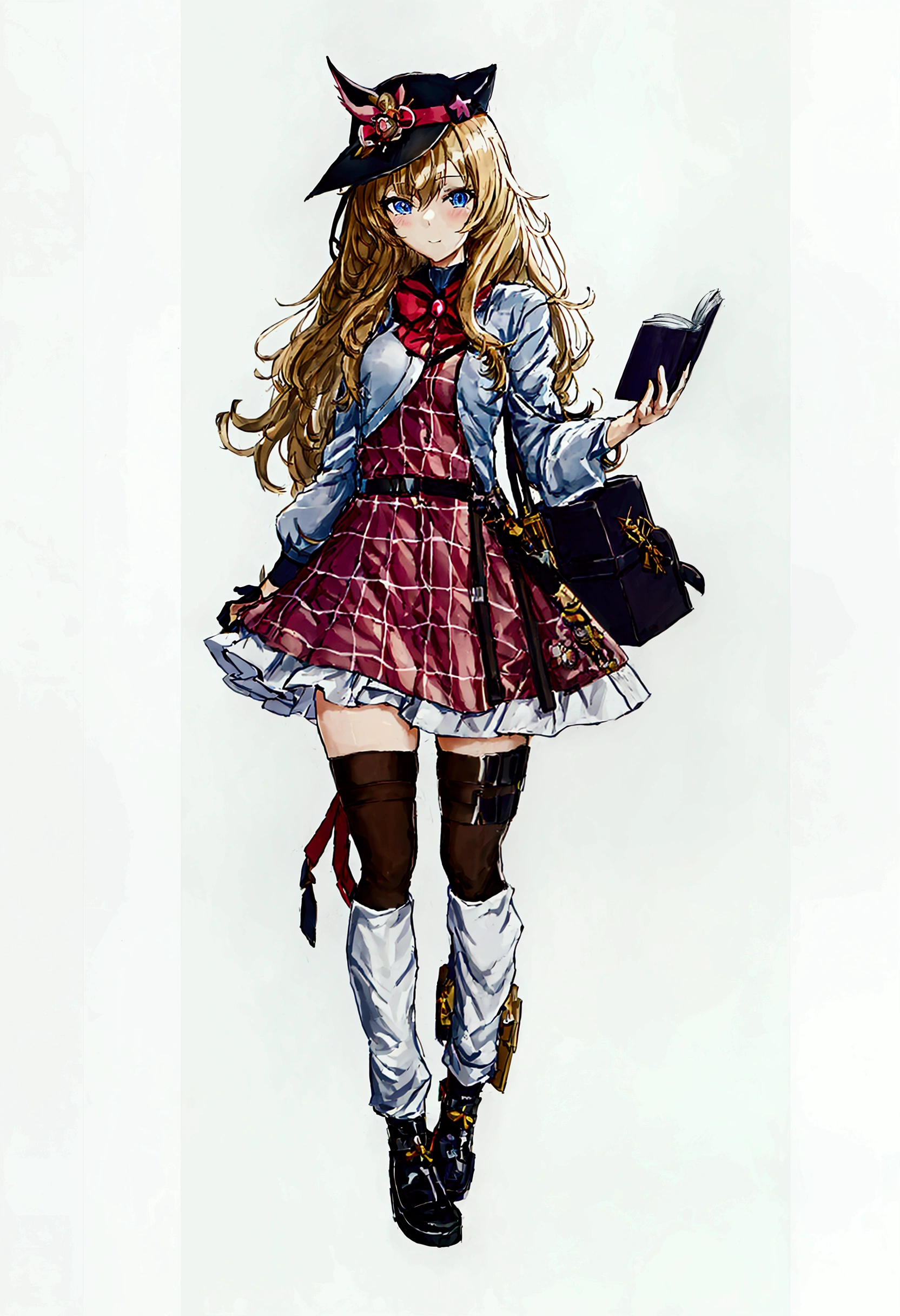 anime girl with a book and a bag holding a book,anime girl with a hat and a cane holding a book, alchemist girl, anime visual of a cute girl, female protagonist 👀 :8, small girl, , dressed with long fluent clothes, anime style, from girls frontline, fine details. girls frontline, girls frontline universe, girls frontline style, girls frontline, girls frontline cg, soft anime illustration, 2 0 2 2 anime style, 2022 anime style, pixiv contest winner, pretty anime character design, render of april, female protagonist 👀 :8