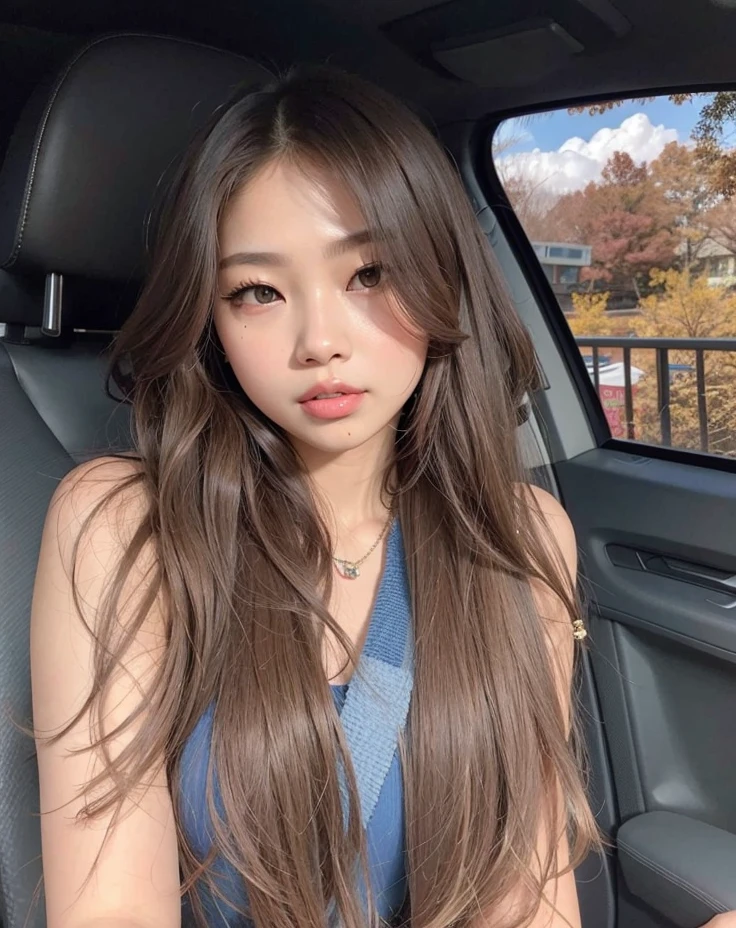 19 years old、cute、最high quality、masterpiece、most parts of the body、(With background:inside the car)、1 girl、double ball head、coil hair、streamer、pale pink lip、know、brown eyes、loose blue sweater、detailed face、close up of face、beautiful face、Photoreal、rim lighting、two-tone lighting、(high detail skin:1.2)、8K UHD、Digital single-lens reflex camera、soft lighting、high quality、photograph、High resolution、4K、8K、Bokeh、answer an interview