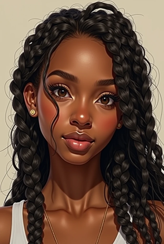 I need you to draw me Shamell, She is black with braids and a bit thick face 