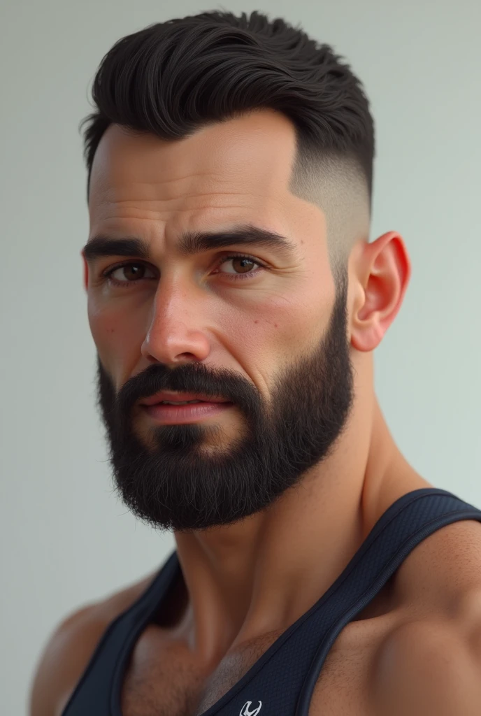 +Height: 1,65
barba: complete with medium sized eyes: brown mouth: size standards skin: white/Latin ears: a little pointy hair: smooth forward physical build: a little bit of a workout outfit: the one