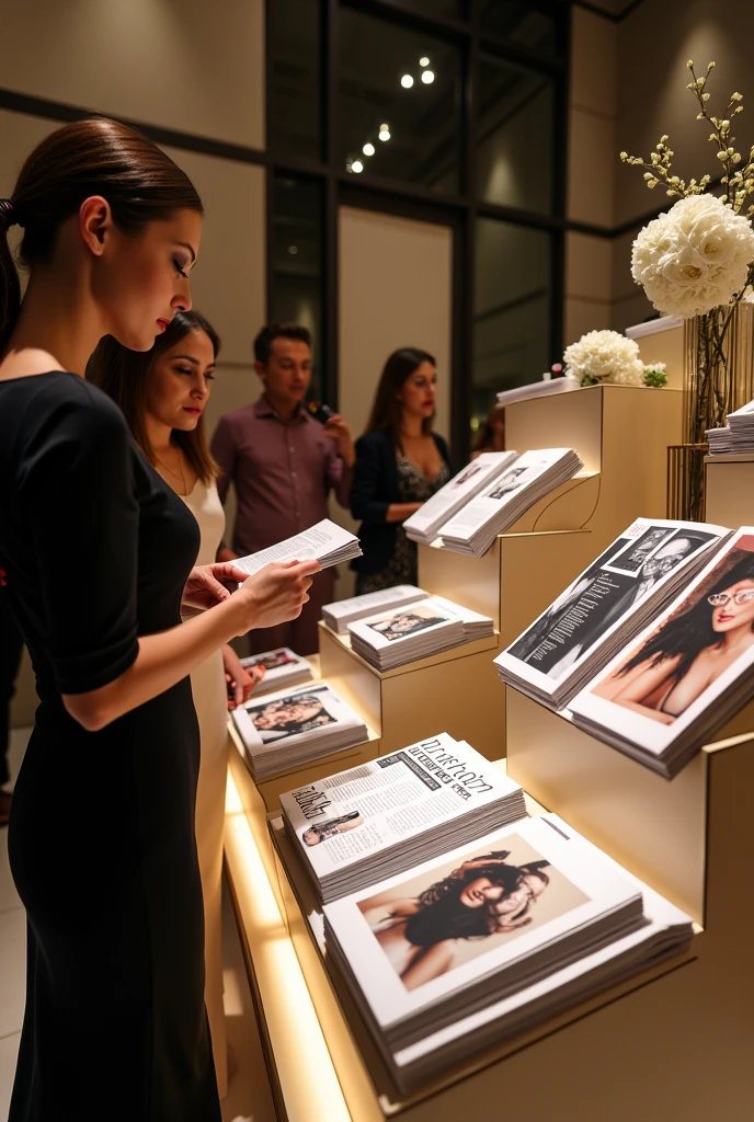 several fashion magazines displayed in an elegant event