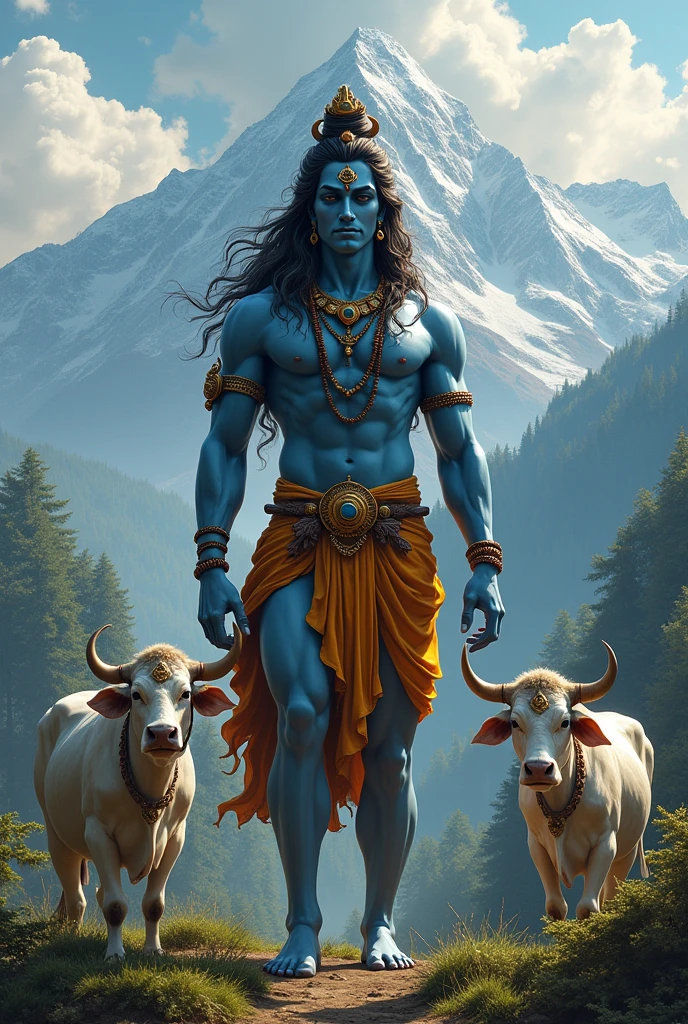 Lord Shiva in Mountain
With Cows