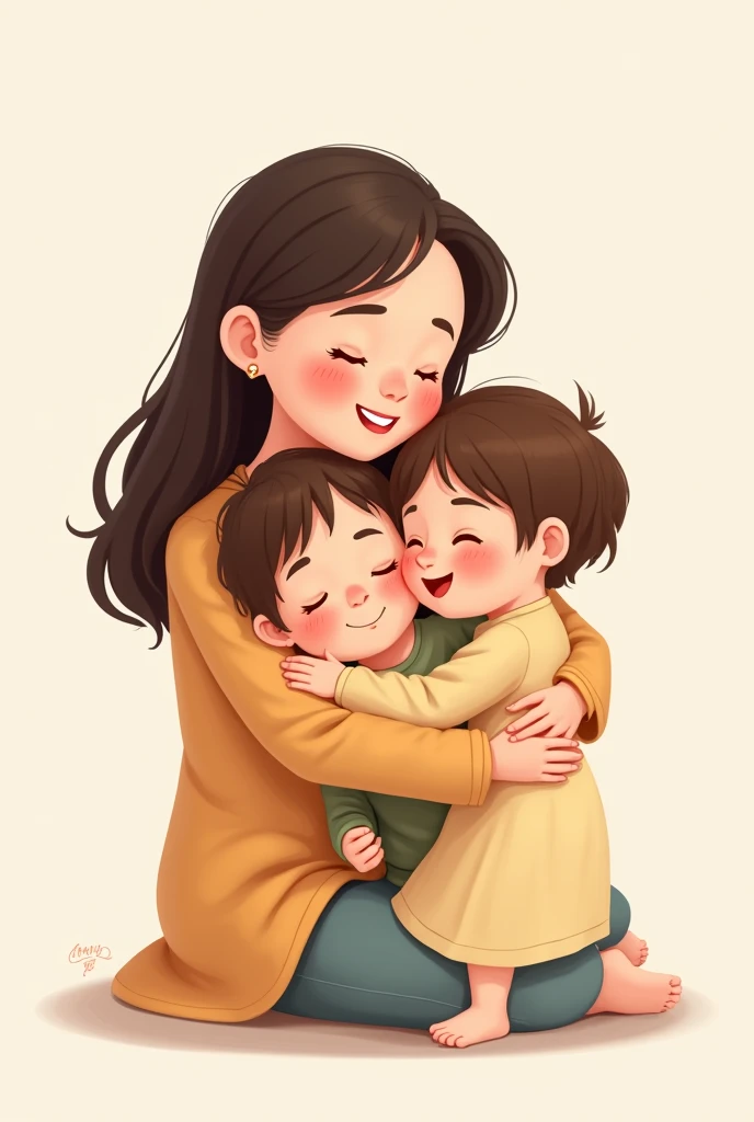 Easy drawing of a mother hugging her two children