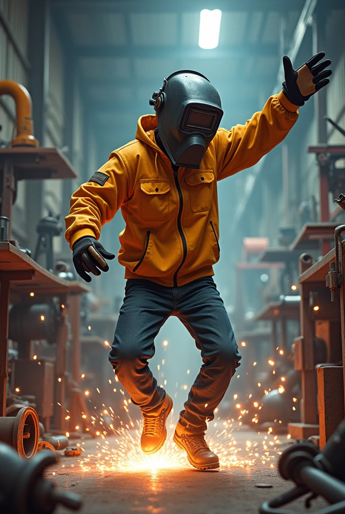 Very funny welder dancing