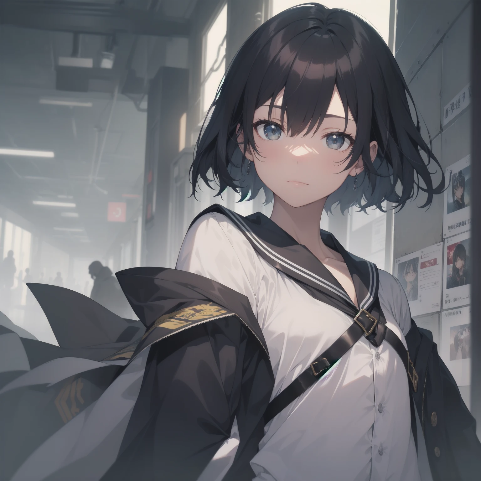 ultra-absurdres-Top quality by artist God, ultra-detailed, high resolution, anime moe artstyle, best anime 8k konachan wallpaper, pixiv contest winner, pool:2810, perfect anatomy,break, 1girl, (Please draw a girl walking sleepily to school alone. )break,(Solo,little female,15age:1.3),Full limbs, complete fingers,a junior high school student, (very short hair), short cut, flat chest, , small butt, small black eyes, beautiful detailed eyes, well-proportioned iris and pupils, expressive eyes, highres detailed hair, soft expression, salor school_uniform, sailor collar, serahuku, bow, pleated skirt,(Detailed Lighting), (Detailed background), in the School commute route. break,super detailed skin, Best cinematic lighting powered by famous artist, 8k,beauty illustration,photoshop_(medium),very aesthetic,break,((artist:echo_(circa) )), artist:clamp ,artist:carnelian ,artist:kantoku ,
