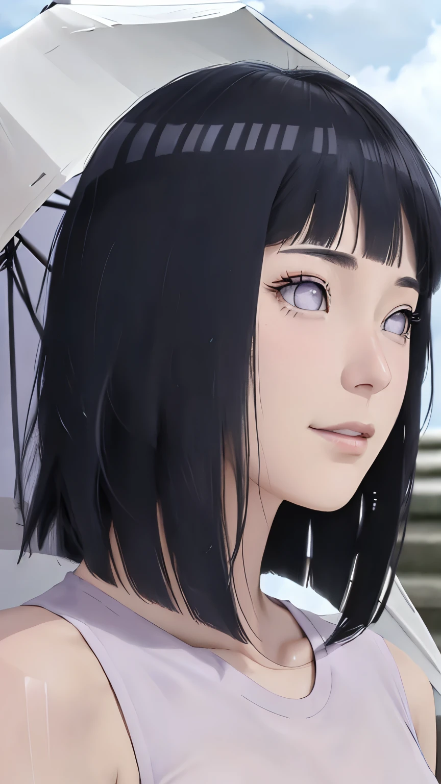 masterpiece、Hinata(bolt)、1 female、solo、Mature beautiful woman、Wedding dress、bouquet、Close-up、scenery、Clear skies、cumulonimbus、Perfect composition、detailedな唇、Large Breasts、Beautiful Face、Body Proportions、blush、(Pink Lips)、Long Hair、Purple Eyes、Soft gaze、smile、Ultra-realistic、detailed、photo shoot、Realistic face and body、Realistic Hair、Realistic eyes、Realistic nose、Realistic lips