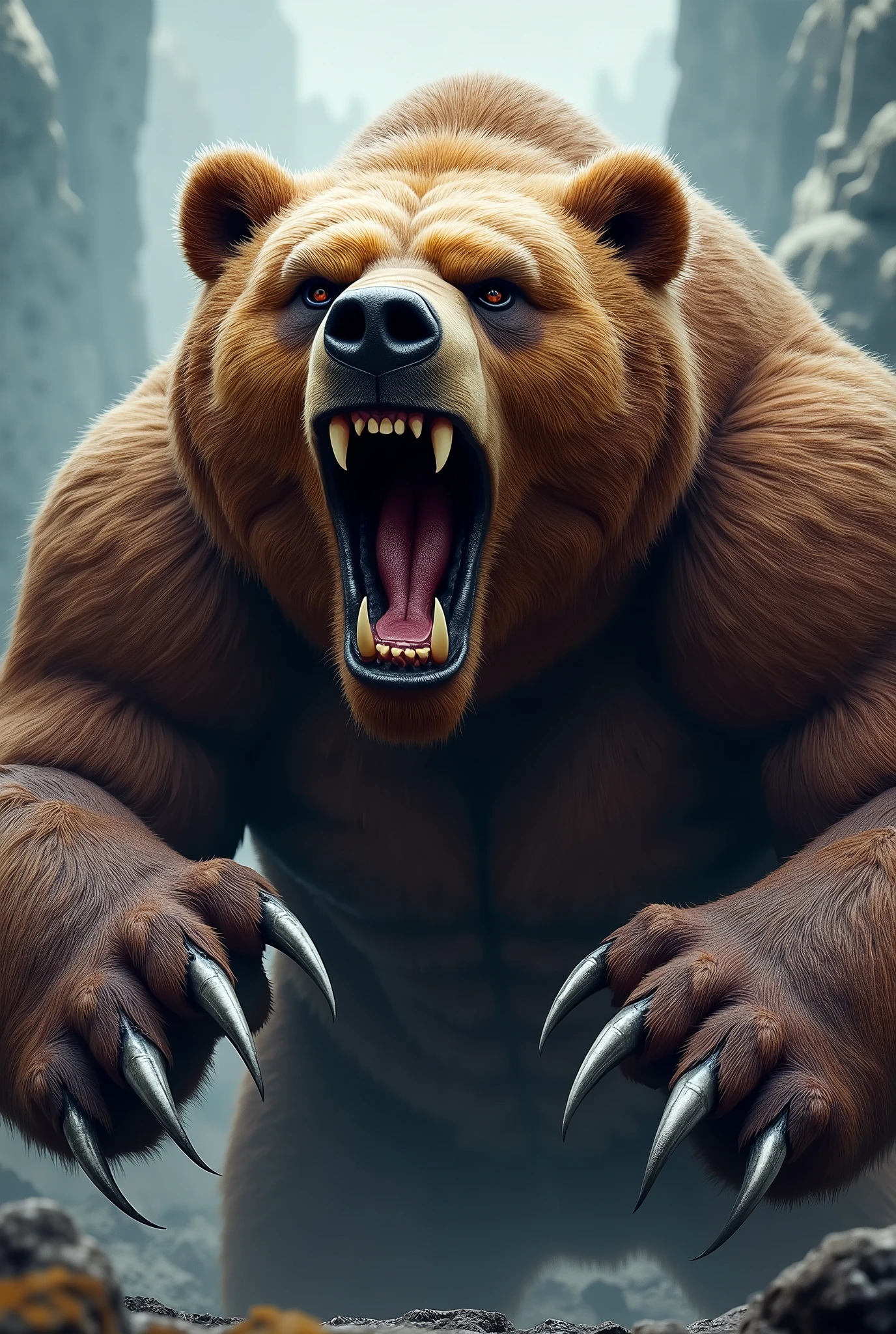 Angry Bear Bust, claws showing, viking